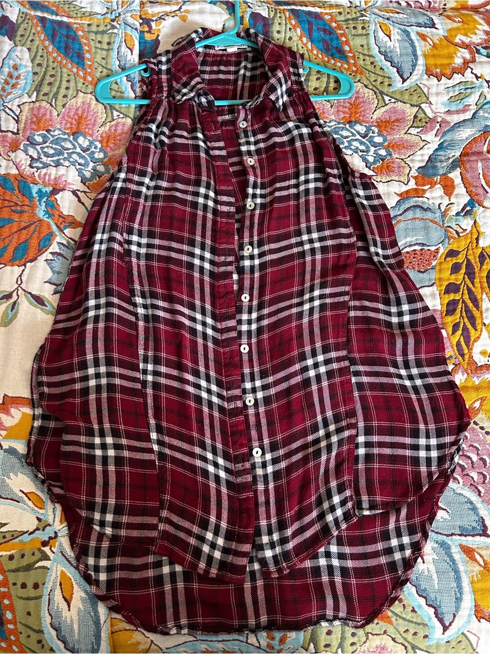 Sleeveless Red Plaid Button-Front Duster